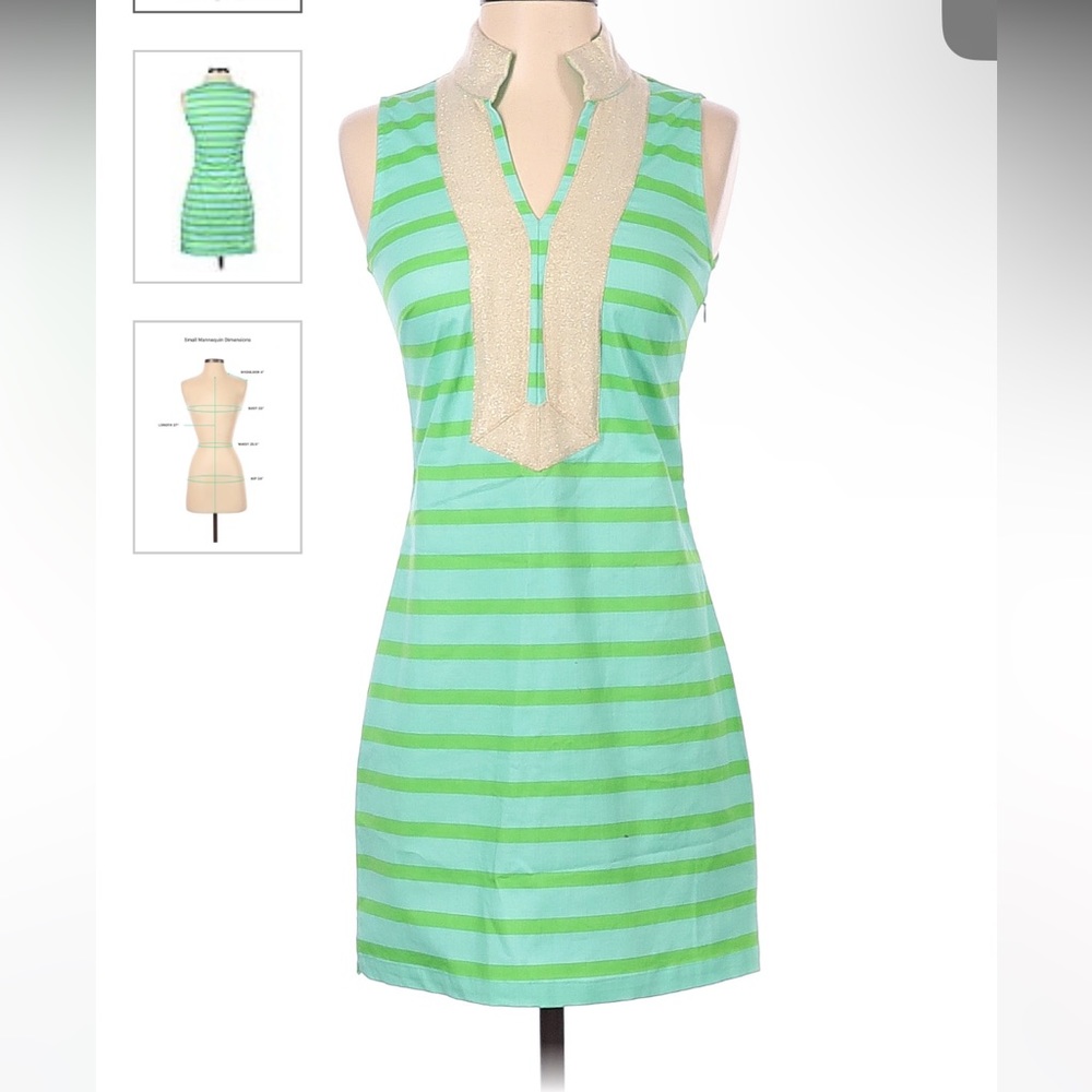 SAIL TO SABLE Green and Blue Striped Tunic Dress with Gold Trim sz S